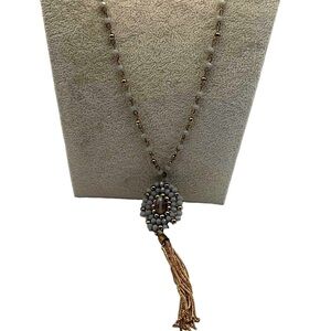 Beaded Pendant Necklace With Gold Tone Tassel.  A92
